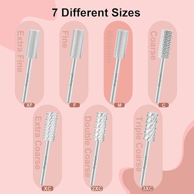 3/32" 5.35MM Small Barrel Flat Top Bit Tungsten Carbide Nail Drill Bit Safety Bit for Gel & Acrylic Removal, 2-Way Rotating Efile Tip, Salon Electric File Accessory (M Grit, Silver)