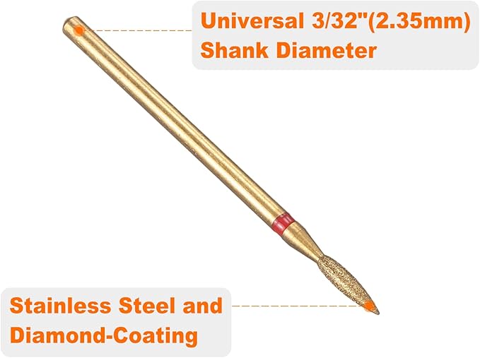 HARFINGTON 8pcs 200-230 Grits Diamond Grinding Bit 2mm Oval Head 2.35mm Shank 8.5mm Length Titanium Plated Stone Sanding Drill Bits Rotary Tool for Nails Grinding Polishing