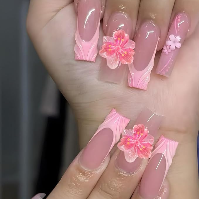 100PCS 3D Flower Nail Charms, Hawaii Colorful Resin Floral Nail Accessories Summer Flat Back Acrylic Manicure Decorations for Women DIY Nail Supplies