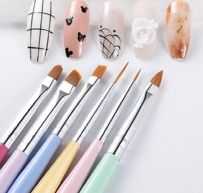 Nail Art Brushes 6Pcs - Painting, Liner, Dotting Pens for Salon