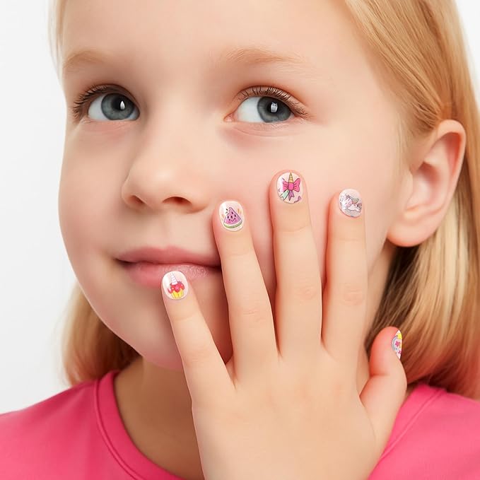 Allstarry Nail Stickers for Kids, 15 Sheets Kids Nail Stickers for Girls Self-Adhesive Nail Decals Cute Animal Rainbow Flower Heart Star Unicorn Sticker Birthday Christmas Gift