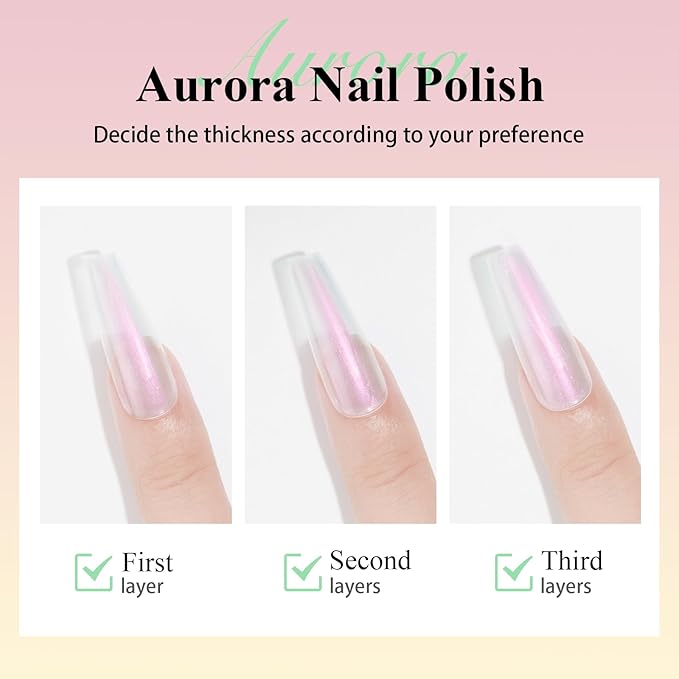Nail Polish Quick Dry, Aurora Mermaid Effect, Air Dry Shimmer Pearl Nail Polish 12ML Nail Lacquer for Nail Art Fast Dry Fingernail Polish 1PC