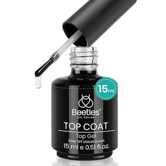 beetles Gel Polish No Wipe Gel Top Coat - Clear Color Top Coat Gel Nail Polish Shine Finish and Long Lasting, Soak Off Nail Lamp, 15ml Christmas Nails Gifts for Girls