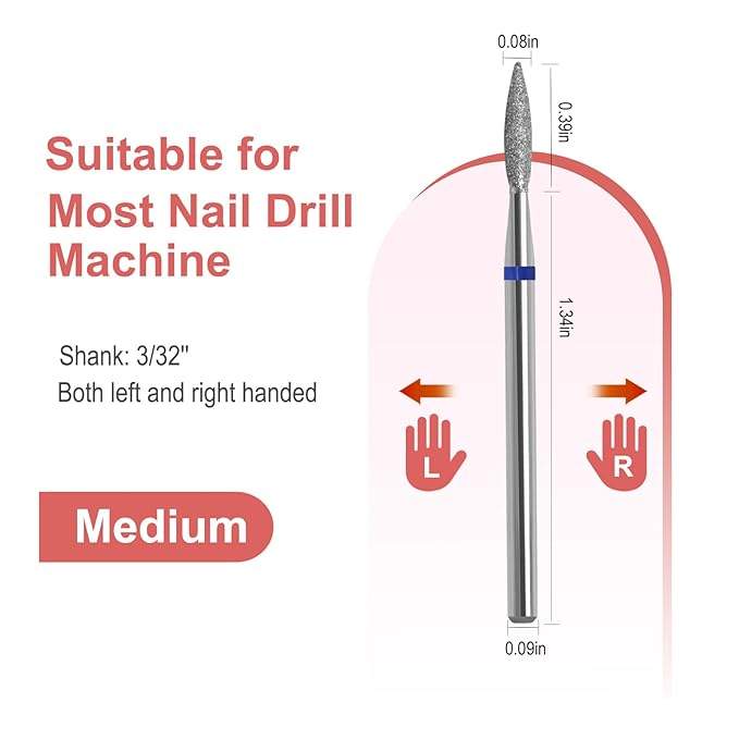 Cuticle Nail Drill bit with Case for Manicure and Pedicure, Russian Electric File bits, Diamond E-File, Flame (Drop), Non Painful Efile for Nail Salon Manicure(Medium)