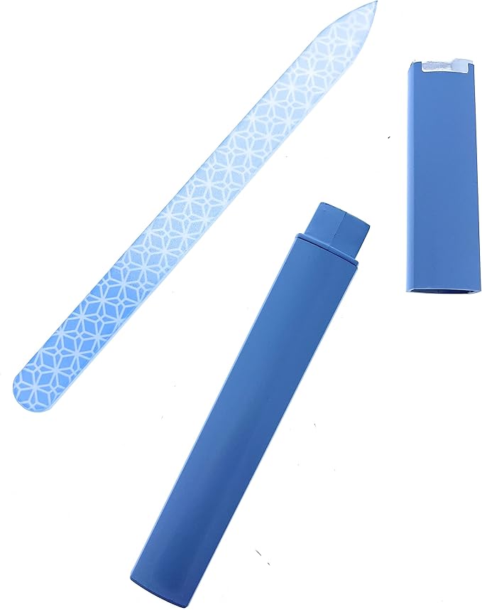 Pop Sonic Double-Sided Glass Nail File | Fingernail Files for Shaping & Smoothing Nails | High-Quality Tempered Glass | Strong, Wear-Resistant Filer w/Protective Carrying Case (Blue Geo)