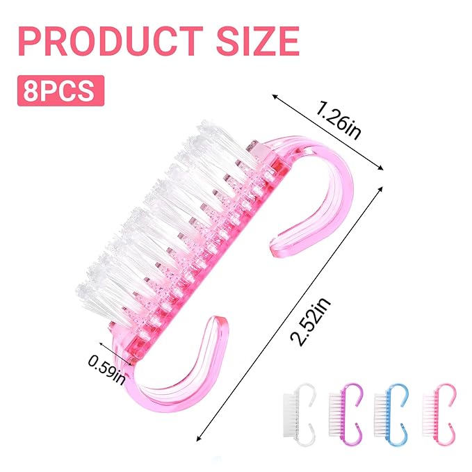 8 Pieces Nail Scrubber Brush Nail Cleaning Brush with Plastic Handle Manicure Tools Suitable for Both Men and Women Can be Used on Hands and Feet (Pink/Purple/Blue/Transparent)