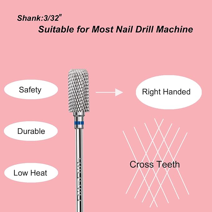 Nail Drill Bit 3/32”, Fast Remove for Acrylic or Hard Gel,Barrel Nail File Carbide Bit for Nail Cuticle Gel Dipping Powder Polishing, Professional Manicure Pedicure Nail Art Tool,Medium