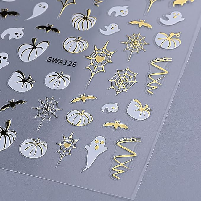 6 Sheets Fall Nail Stickers for Nail Art Halloween Pumpkin Maple Leaf Nail Stickers 3D Self-Adhesive Gold Black Maple Leaf Heart Nail Decals Autumn Maple Leaves Nails Design Leaf Sticker for Women