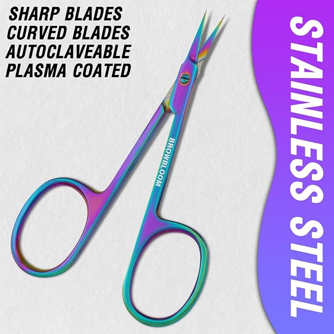 Precision Cuticle Scissors for Manicure, Pedicure, Eyebrow, and Eyelash Grooming - Extra Sharp Multi-Color Curved Cuticle Scissors with Black Storage Case for Men and Women (Multi)