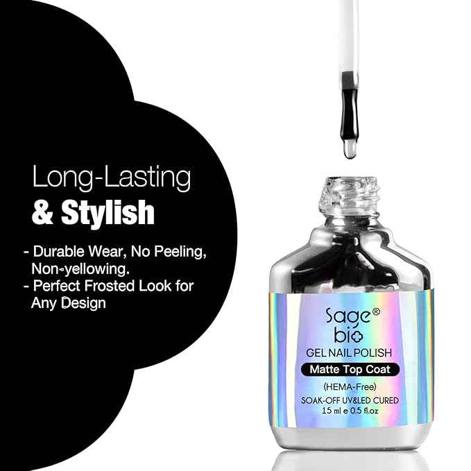 15ml Matte Top Coat for Gel Nail Polish – No Wipe, Long-Lasting Velvet Finish, Anti-Scratch, UV/LED Cured Nail Top Gel for Salon & Home Manicure