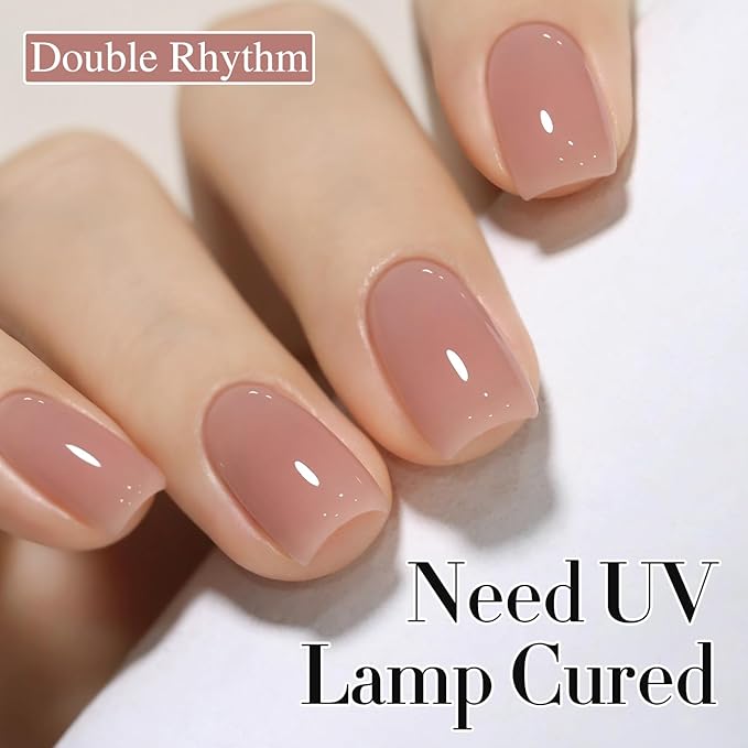 Double Rhythm Gel Polish 15ML Jelly Sheer Pastel Light Milky Color Pearl White Bottle 1 PC 0.5 OZ Full Size Nail Art Salon at Home (Dark Nude-D1493)