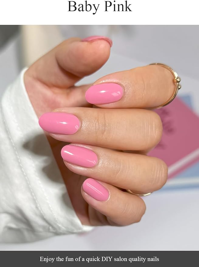 Semi Cured Gel Nail Strips (Baby Pink), Pale Pink, 20 Pcs Gel Nail Wraps, Stickers, UV Light Required, Salon Quality, Long Lasting