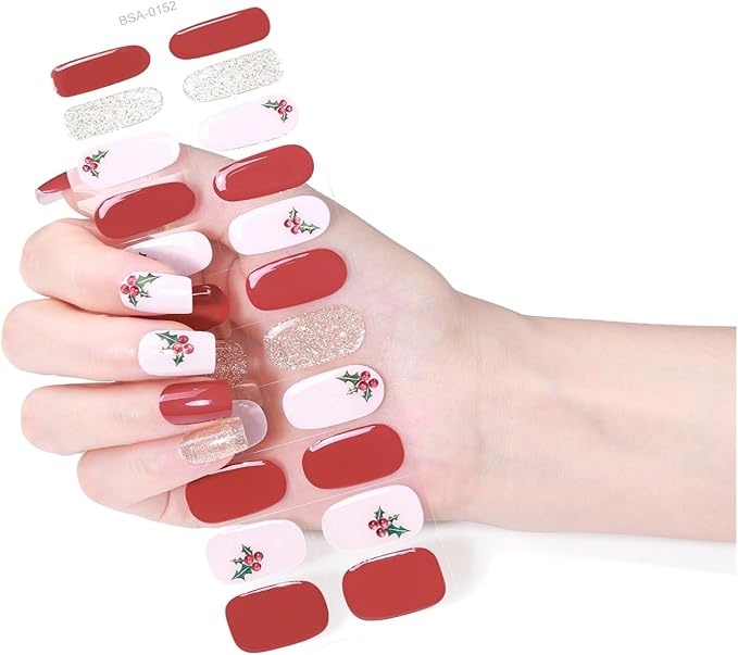 Nail Stickers, Gel Nail Strips with Manicure Tool Kit, 22 Pieces, Long Lasting, Chip Resistant, UV Free, Americana Bloom