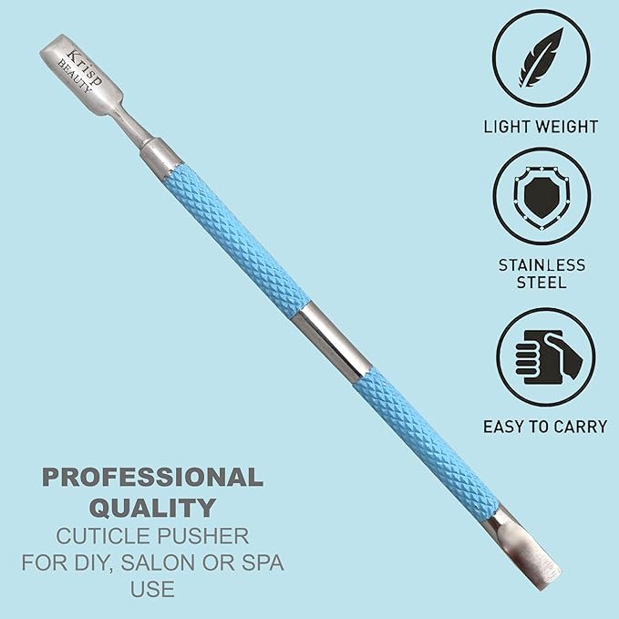 Cuticle Pusher Tool - Dual Sided Sharp Edge Spoon Shaped Double Ended Cuticle Pusher Remover Cuticle Cleaner Stainless Steel Manicure Pedicure Nail Art Care Tools Set 1 Pc By Krisp Beauty (Blue)