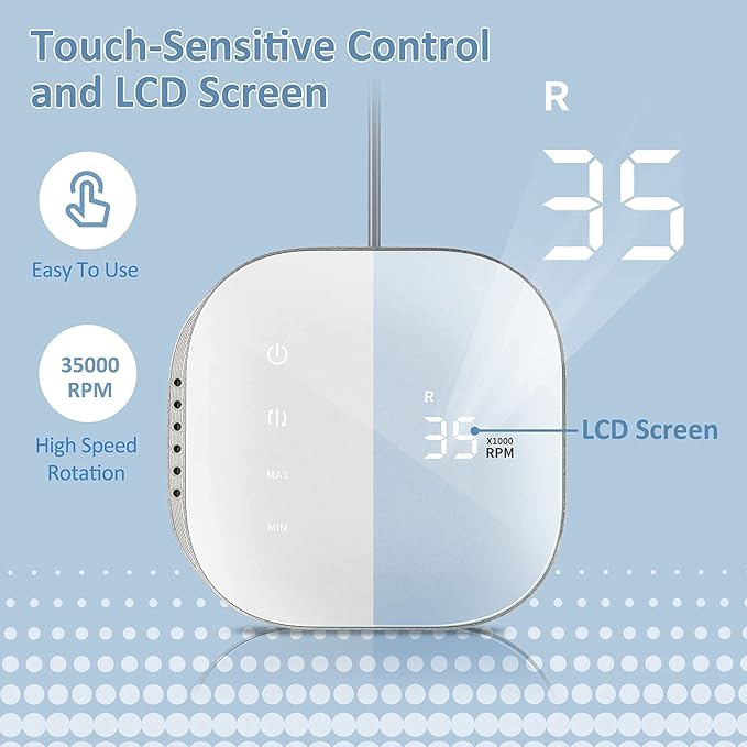 Madenia Professional Nail Drill Machine for Acrylic Nails, 35000RPM Compact Cute Electric Nail Drills with Touch Screen Efile Nail Drill E File Kit for Salon Home Manicure Pedicure Use, Blue