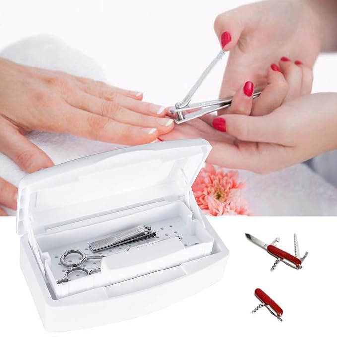 Plastic Sterilizing Tray,Tool sterilization box,Nail Tools Plastic Sterilizing Box Beauty Tool Sterilizing Tray Disin-fection Box,Tweezers,Hair Salon,Spa & Cutter Manicure Equipment-(White)