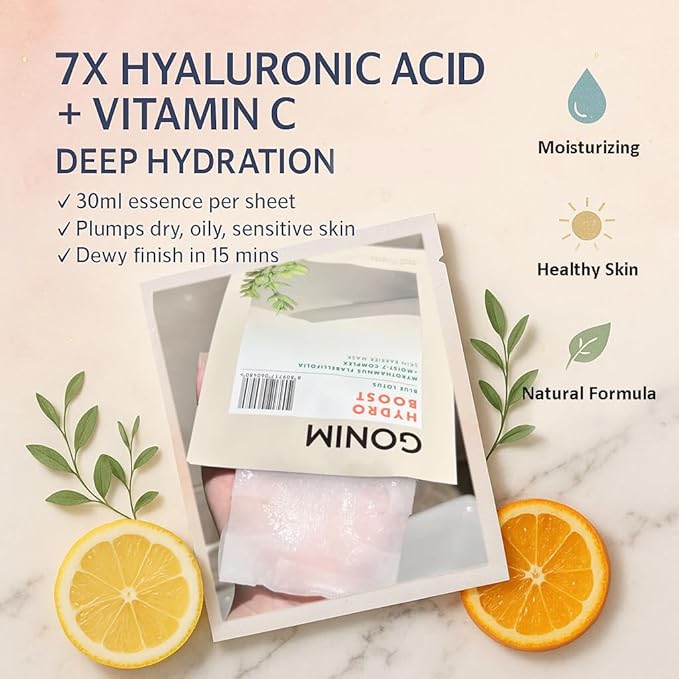 GONIM Face Mask Korean Skin Care with Hyaluronic Acid Serum, Vitamin C, Collagen Activation-Face Masks Skincare Hydration, Anti Aging & Moisturizing Sheet Mask for All Skin Korean Face Mask 30mlx10pcs