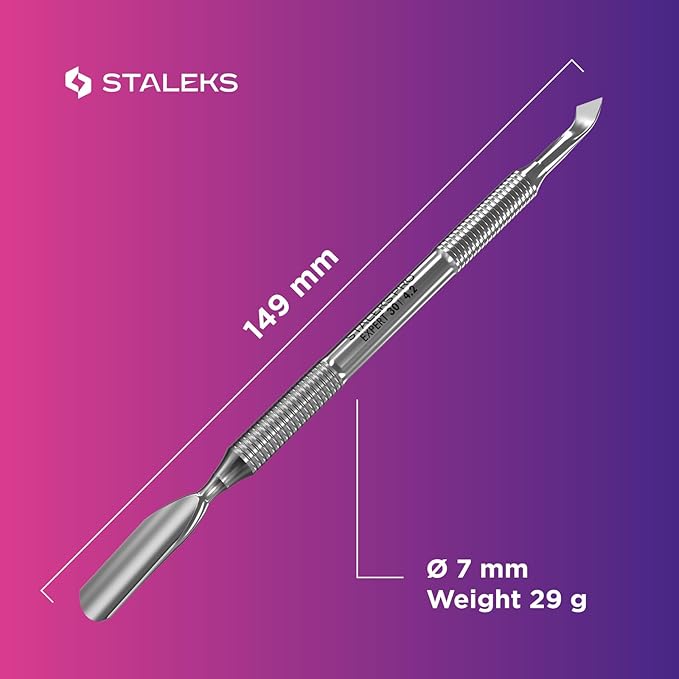 Staleks Pro Manicure Pusher Expert 30 Type 4.2 – Rounded Wide Pusher and Bent Blade – Stainless Steel – Professional Cuticle Tool