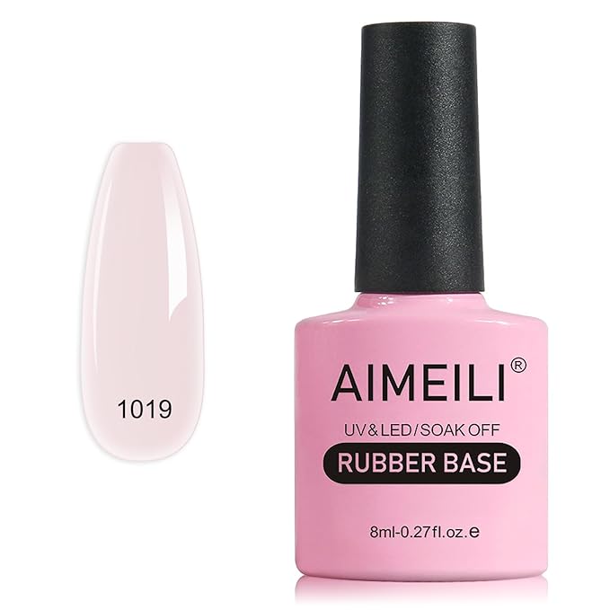 AIMEILI Rubber Base Gel Nail Polish, Hema Free, Cruelty Free, Vegan, Builder Nail Gel Base Coat Soak Off Nail Art Design - RB1019 8ml