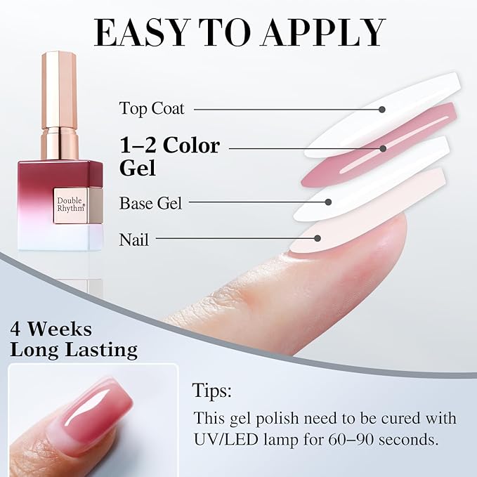 Double Rhythm Gel Polish 15ML Jelly Sheer Pastel Light Milky Color Pearl White Bottle 1 PC 0.5 OZ Full Size Nail Art Salon at Home (Pink Purple-D1375)