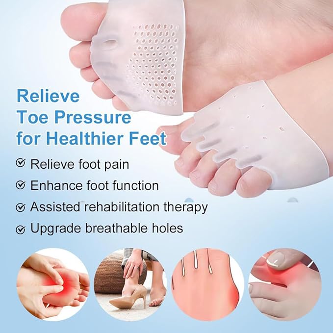 Metatarsal Pads, Silicone Toe Separator,Toe Spacers, Ball of Foot Cushions, Breathable & Soft, For Toe Overlapping Hammertoe Yoga Practice (4 Pcs)
