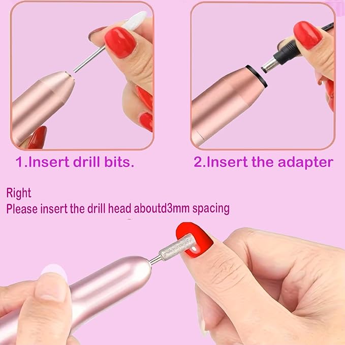 Portable Electric Nail Drill - Professional Manicure File With 25,000 RPM and 12 Bits for Gel Polish Removal