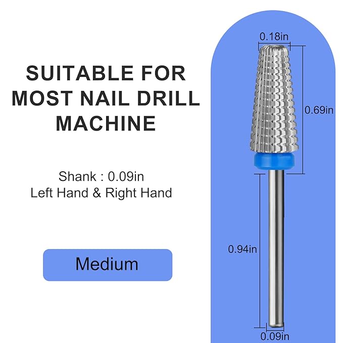 5 in 1 Nail Drill Bits 3/32" Carbide Tungsten Bit Suitable for Manicure Pedicure Cuticle Gel Polishing Fast remove Acrylic or Hard Gel Technicians Bits (Medium - M, Silver)