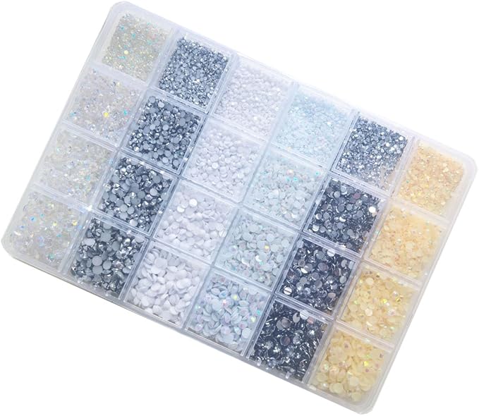 16920Pcs Nail Art Rhinestones, BetterJonny 6 Colors Round Nail Flatback 2/3/4/5mm Rainbow Gems Set with Tweezers and Pencil AB Glitter Flat-Bottomed Rhinestone for Crafts Decoration and Jewelry Making