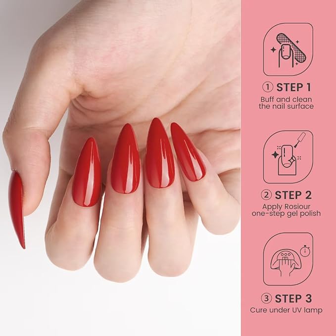 HEMA and TPO Free Red Gel Nail Polish, 18 ML Bright Red One Step Gel Nail Polish 3-in-1, No Need Base and Top Coat Easy DIY Nail Art, Soak Off U V Gel Polish for Women Girl Nail Lovers