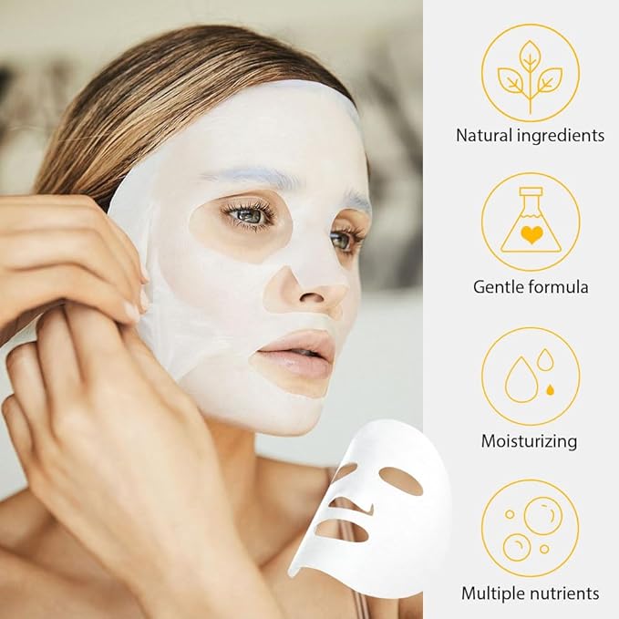 6 PCS Real Nature Hydrating Green Tea Honey Aloe Vera Face Mask skincare, Hyaluronic Acid, Vitamin C and E, Chamomile, Korean Beauty Essence Facial Paper Sheet Mask for SkinCare Moisturizing(Set01)