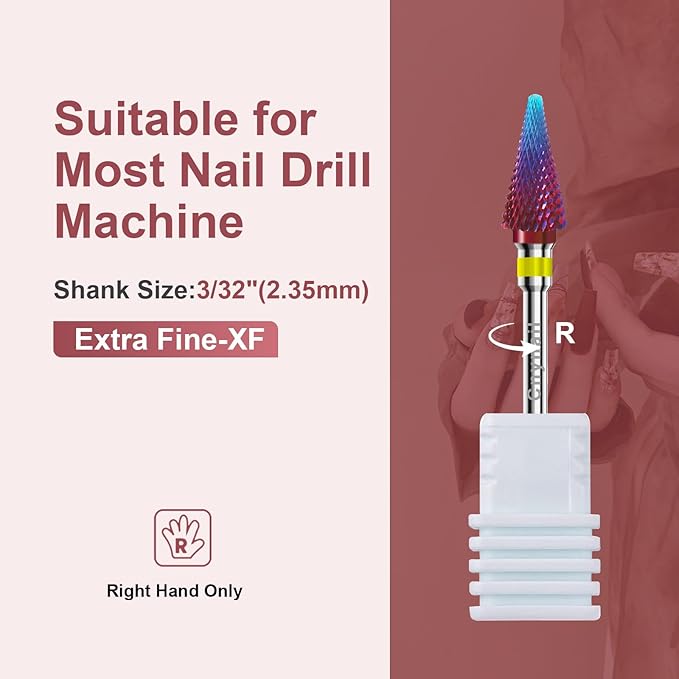 3/32" 2PCS Clean Umberllas Bits Extra Fine Grit Carbide Cuticle Cleaner Bit for Electric Nail Drills – Professional Manicure Tool for Nail Salons and Home Use (XF Grit. Purple)