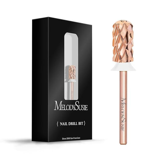 MelodySusie Safety Nail Drill Bits, 3/32'' Smooth Round Top Large Barrel Carbide Bits, Suitable for Manicure Pedicure Cuticle Gel Polishing, Beginners Bits, Rose Gold, Series Bit-S, Quintuple Coarse