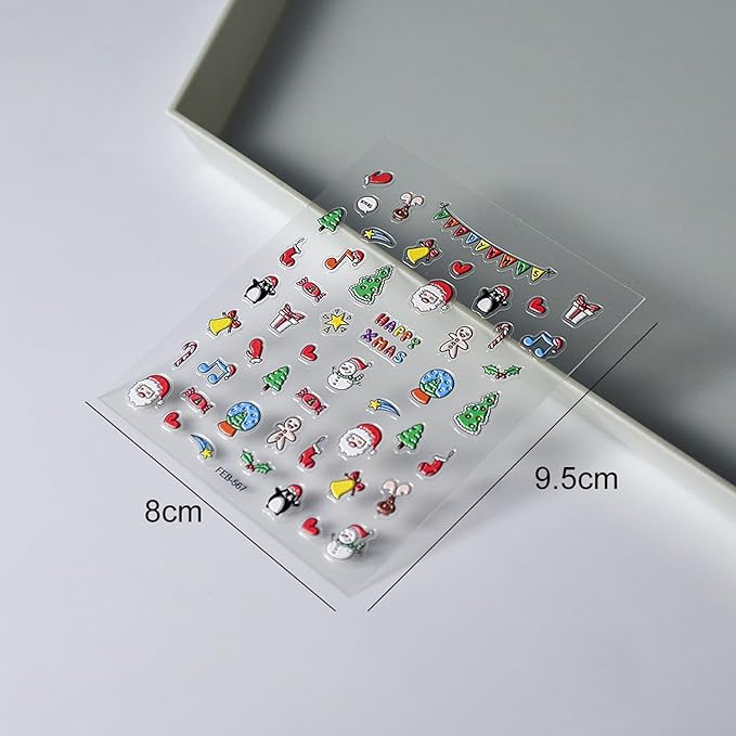 Christmas Nail Stickers for Nail Art - 5D Embossed Nail Decals Santa Claus Gift Nail Art Stickers Self-Adhesive Nail Supplies for Women Winter Xmas Holiday Manicure DIY Nails Decoration