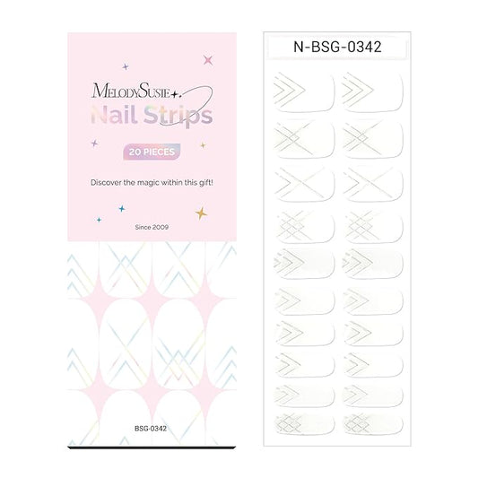 MelodySusie Semi Cured Gel Nail Strips, 20 PCS Gel Nail Stickers, Gel Nail Wraps, UV Light Required, Durable and Salon Quality (White Line)