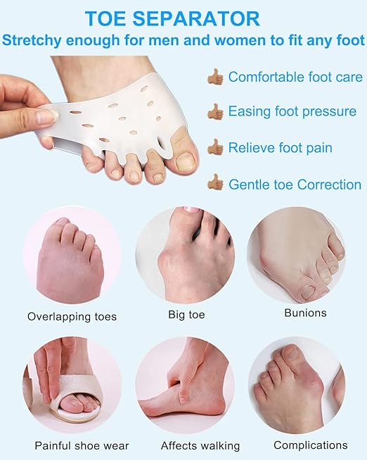 4 Pairs Metatarsal Gel Pads Toe Spacers Separators to Correct Bunions, Forefoot Pads, Hammertoe Corrector Big Toe Straighteners for Women Men Foot Pain Relief