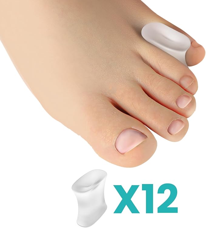 Upgraded Gel Toe Separators - 12 Pack Aloe Vera Extract Infused Silicone Toe Spacers for Straightening Overlapping Toes, Bunions, Calluses – Bunion Corrector for Men and Women(Small Size)