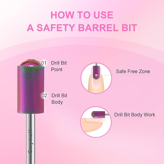 3/32" 2PCS Large Barrel Smooth Round Top Tungsten Carbide Nail Drill Bit Safety Bit for Gel & Acrylic Removal, 2-Way Rotating Efile Tip, Salon Electric File Accessory (XF Grit, Multicolor)