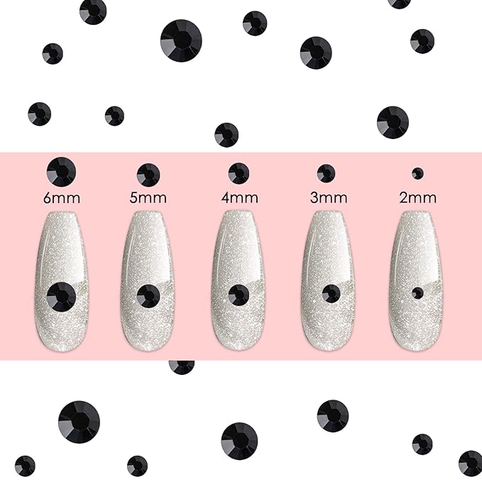 Canvalite 2784PCS Black Rhinestones Flat Back Gems, Nail Rhinestones Nail Art Gems with 5Pcs Jewelry Glues, Tweezers and Rhinestone Picker, Nail Art Tools for Nails, Clothes, Face, Crafts