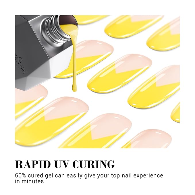 MelodySusie 30PCS Semi Cured Gel Nail Strips (V Shaped Yellow French Tips), Works with Nail lamp, Salon Quality, Long Lasting, Easy to Apply, Includes 2 Prep Pads, Nail File and Wooden Stick