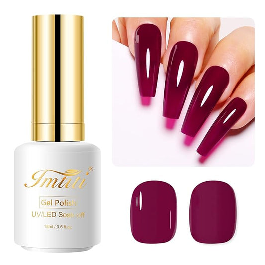 Imtiti Red Gel Nail Polish - Burgundy Red, 15ML - Autumn Winter Cherry Chutney - Soak Off LED/UV Gel Nail Polish DIY Starter Kit