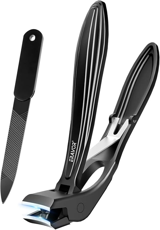Nail Clippers for Men & Women - Upgrade Angled Head Large Toe Nail Clippers for Men with Wide Jaw Opening, Sharp Heavy Duty Fingernail Clipper Cutter, Premium Steel with Nail Catcher - Black