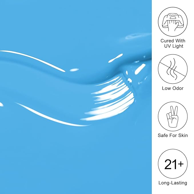 Imtiti Blue Gel Nail Polish, Baby Blue Gel Polish High Gloss Soak Off UV LED Spring Summer Art Manicure Salon DIY Design 10ML