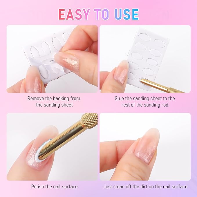 Pre-Treatment Cuticle Pusher, Dual Ended Cuticle Remover Russian Prep Nail Pushers with 100/180 Grit Sandpaper Sheets, Nail Care for Manicure Pedicure Nail Art and Foot Salon Home (Gold)