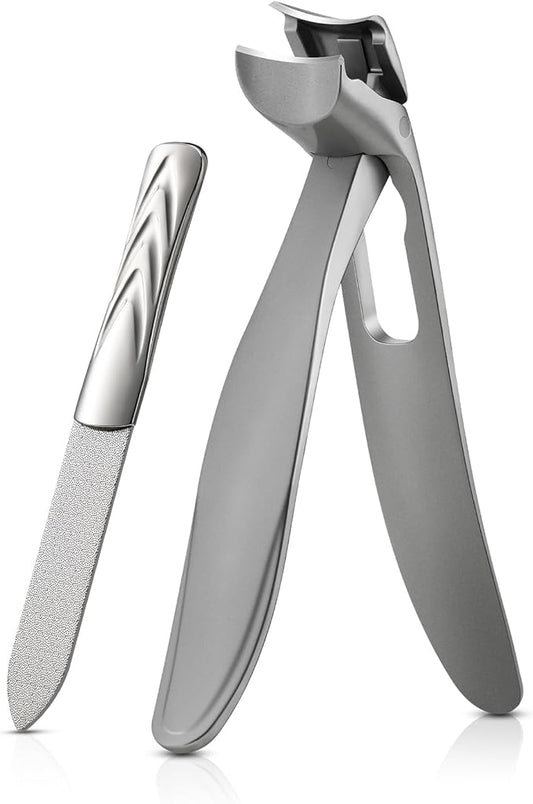 BEZOX Ergonomic Angled Head Thick Toenail Clipper for Seniors - Large Nail Clippers for Thick and Ingrown Nails with Metal Nail File, Premium Nail Cutter Fingernail Clipper for Men and Women - Silver