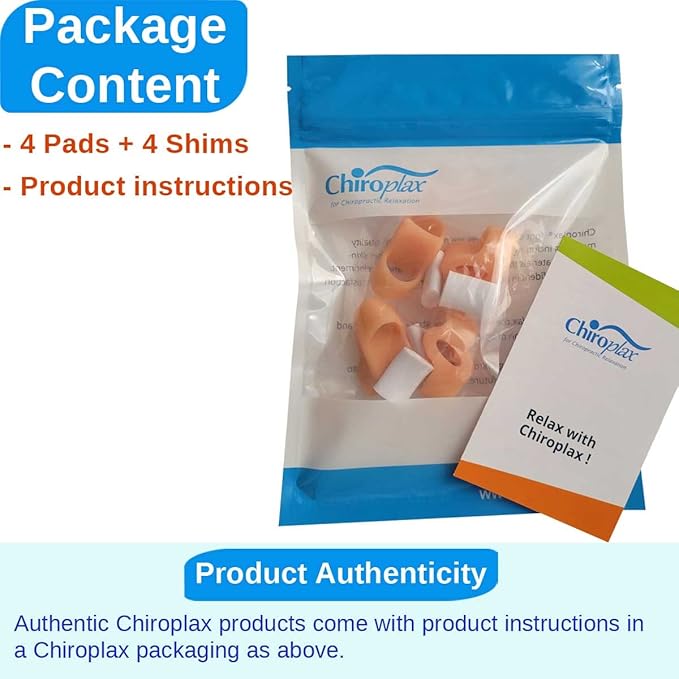 Chiroplax Tailor's Bunion Corrector Pads Bunionette Pain Relief Silicone Pinky Toe Straightener Separator Spacer Sleeve Cushion Splint Protector for Men & Women (4 Pads, Shims - Size Regular)