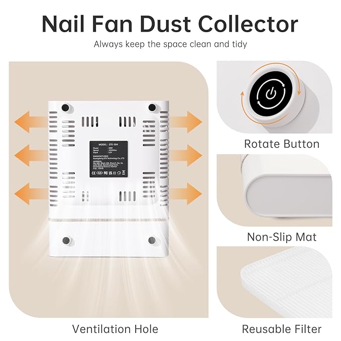 Nail Dust Collector, Bling Diamond Cordless Rechargeable 5000RPM Vacuum Nail Tech Fan Extractor, 12000mAh Professional Nail Duster Suction, Low Noise, Salon&Home