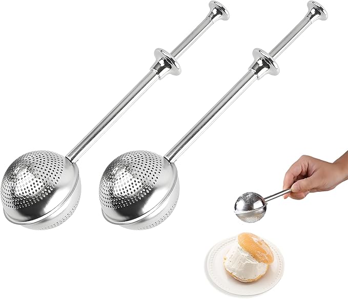 Flour Duster powder sugar shaker duster Stainless Steel Sugar Pick Up and Dust Flour Sifter Powder Sifter with Spring Handle for Baking 2PCS