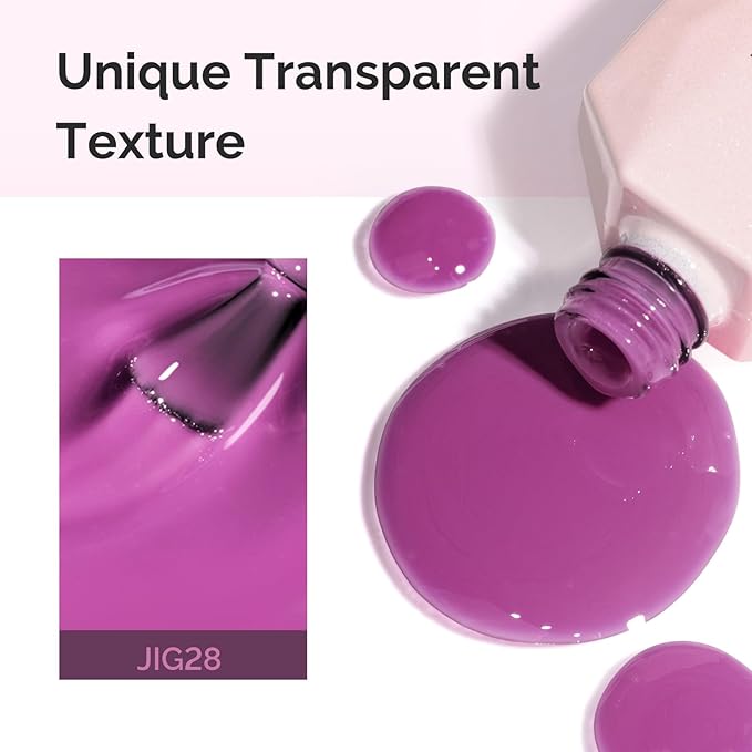 MelodySusie Jelly Purple Gel Polish, 0.5Fl.oz Jeweliver Jelly Gel Nail Polish Translucent Purple Deep Color Sheer Nails Soak Off UV LED Light Cure Gift for Women Nail Art Manicure JIG28