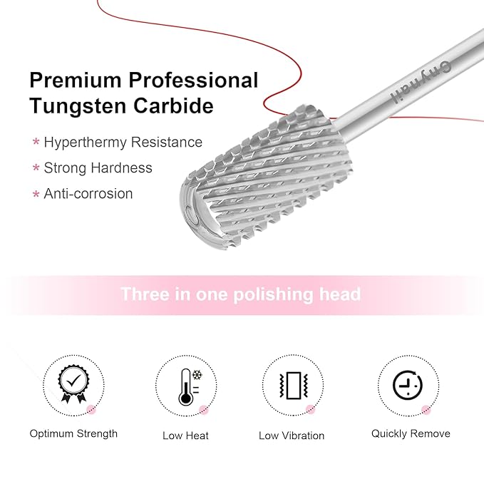 3/32" Large Barrel Smooth Round Top Tungsten Carbide Nail Drill Bit Safety Bit for Gel & Acrylic Removal, 2-Way Rotating Efile Tip, Salon Electric File Accessory (XC Grit, Silver)