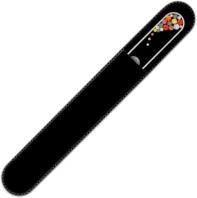 Large Size Glass Nail File Hand Decorated with Swarovski Elements, in Black Velvet Sleeve, Genuine Czech Tempered Glass, Hand-Made Crystal Nail File